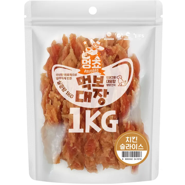 멍쵸 먹보대장, 대용량 강아지간식, 1kg, 1개, 치킨슬라이스