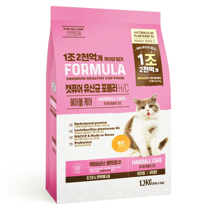 캣퓨어 고양이 유산균 포뮬러 기능성 사료, 헤어볼+장건강, 1.2kg, 1개