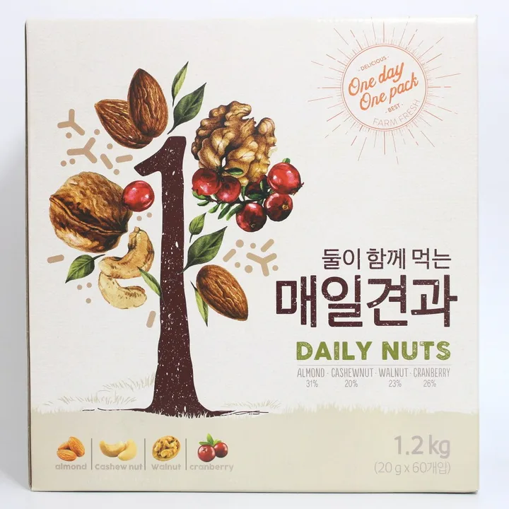 대봉식품 둘이 함께 먹는 매일 견과, 20g, 60개