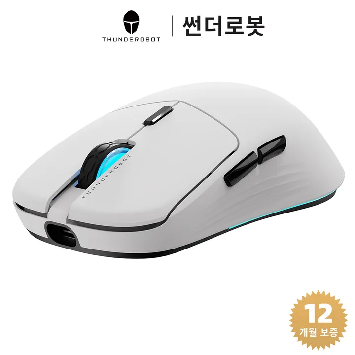 ThundeRobot 썬더로봇 무선 블루투스 경량 인체공학 RGB 게이밍 마우스 PAW3311, 화이트, ML7
